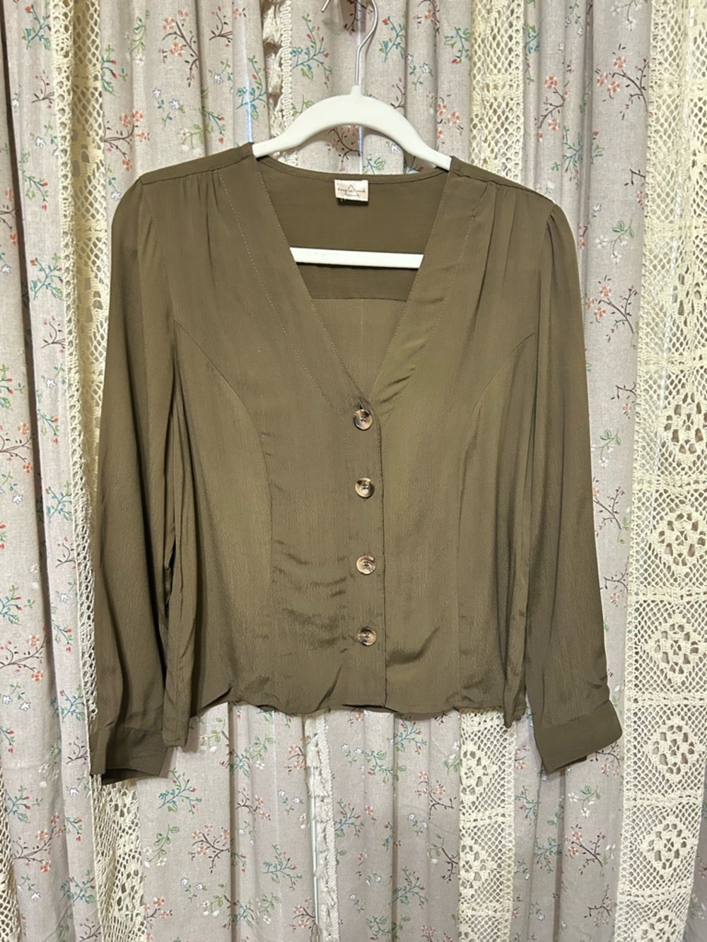 Olive Button Front Blouse Keep In Touch NWT Boho Lightweight Top